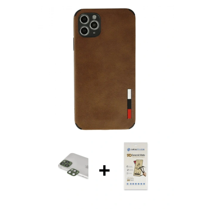 MARSİLYAN™- iPhone 11 Pro Max Kılıf Doruk Asil Koleksiyonu - Siyah Mat Seramik Nano Ekran Koruyucu + Pers Alüminyum Kamera Lens - YL