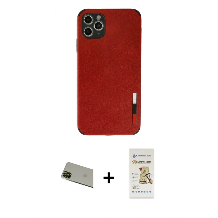 MARSİLYAN™- iPhone 11 Pro Max Kılıf Doruk Asil Koleksiyonu - Siyah Mat Seramik Nano Ekran Koruyucu + Rainbow Kamera Lens Koruma Cam - YL