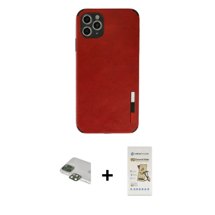 MARSİLYAN™- iPhone 11 Pro Max Kılıf Doruk Asil Koleksiyonu - Siyah Mat Seramik Nano Ekran Koruyucu + Pers Alüminyum Kamera Lens - YL