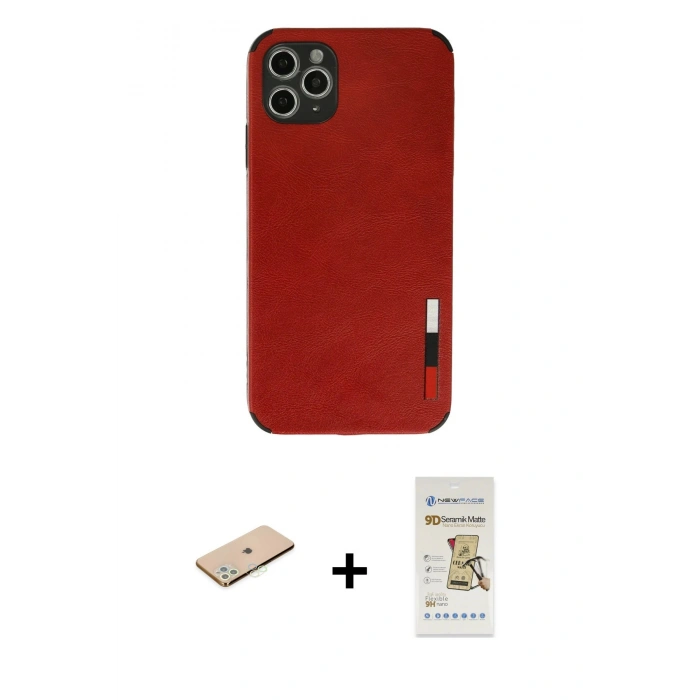 MARSİLYAN™- iPhone 11 Pro Max Kılıf Doruk Asil Koleksiyonu - Siyah Mat Seramik Nano Ekran Koruyucu + Renkli Kamera Lens Koruma Cam - YL