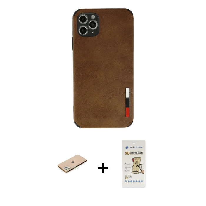 MARSİLYAN™- iPhone 11 Pro Max Kılıf Doruk Asil Koleksiyonu - Siyah Mat Seramik Nano Ekran Koruyucu + Renkli Kamera Lens Koruma Cam - YL