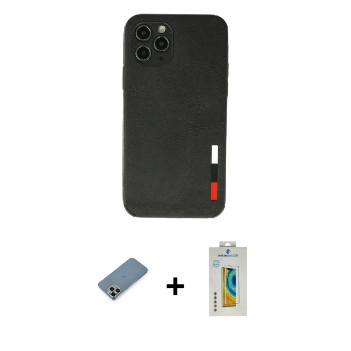 MARSİLYAN™- iPhone 11 Pro Max Kılıf Doruk Asil Koleksiyonu - Siyah Polymer Nano Ekran Koruyucu + Metal Kamera Lens Koruma Cam - AKYL