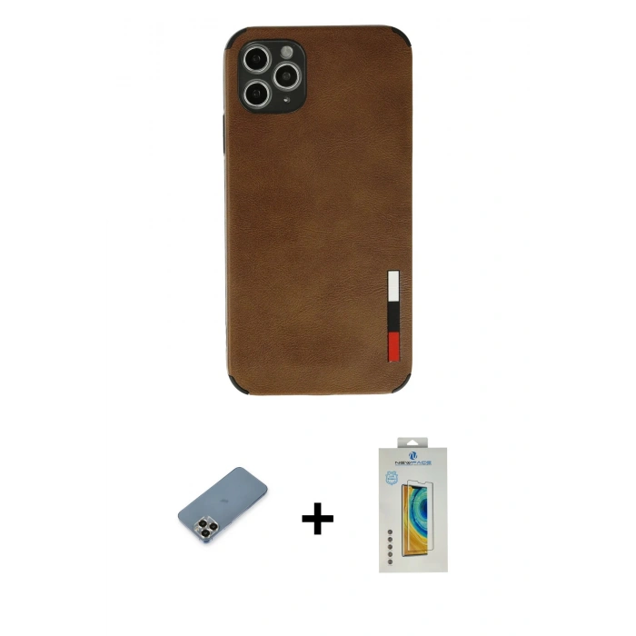 MARSİLYAN™- iPhone 11 Pro Max Kılıf Doruk Asil Koleksiyonu - Siyah Polymer Nano Ekran Koruyucu + Metal Kamera Lens Koruma Cam - GD