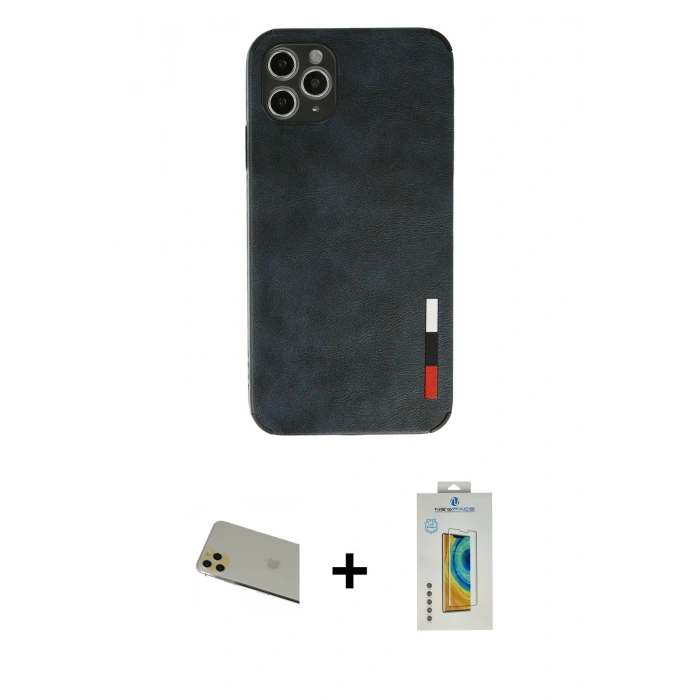 MARSİLYAN™- iPhone 11 Pro Max Kılıf Doruk Asil Koleksiyonu - Siyah Polymer Nano Ekran Koruyucu + Rainbow Kamera Lens Koruma Cam - GD