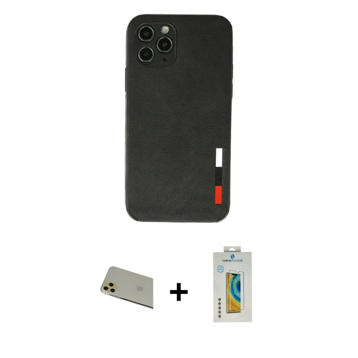 MARSİLYAN™- iPhone 11 Pro Max Kılıf Doruk Asil Koleksiyonu - Siyah Polymer Nano Ekran Koruyucu + Rainbow Kamera Lens Koruma Cam - GD