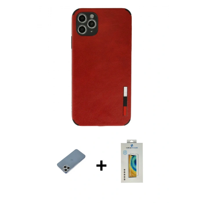 MARSİLYAN™- iPhone 11 Pro Max Kılıf Doruk Asil Koleksiyonu - Siyah Polymer Nano Ekran Koruyucu + Shine Kamera Lens Koruma Cam - GS