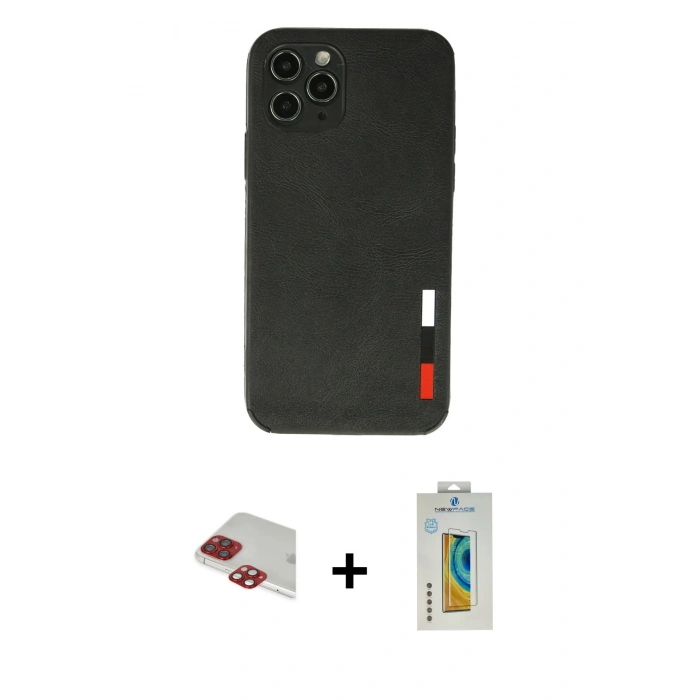 MARSİLYAN™- iPhone 11 Pro Max Kılıf Doruk Asil Koleksiyonu - Siyah Polymer Nano Ekran Koruyucu + Pers Alüminyum Kamera Lens - KI