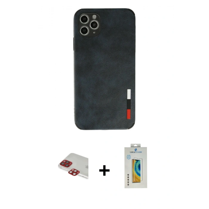 MARSİLYAN™- iPhone 11 Pro Max Kılıf Doruk Asil Koleksiyonu - Siyah Polymer Nano Ekran Koruyucu + Pers Alüminyum Kamera Lens - KI