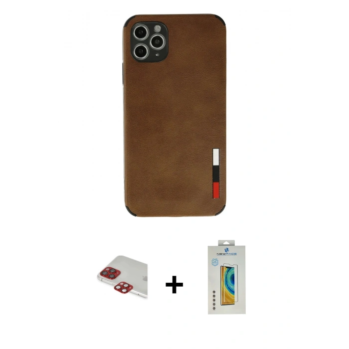 MARSİLYAN™- iPhone 11 Pro Max Kılıf Doruk Asil Koleksiyonu - Siyah Polymer Nano Ekran Koruyucu + Pers Alüminyum Kamera Lens - KI