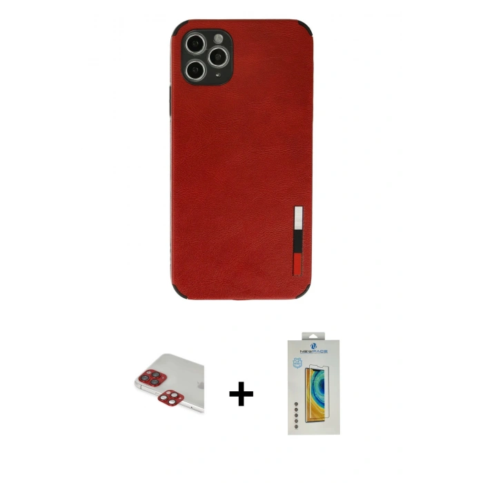 MARSİLYAN™- iPhone 11 Pro Max Kılıf Doruk Asil Koleksiyonu - Siyah Polymer Nano Ekran Koruyucu + Pers Alüminyum Kamera Lens - KI