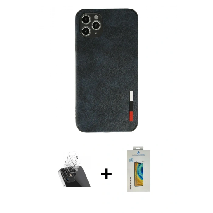 MARSİLYAN™- iPhone 11 Pro Max Kılıf Doruk Asil Koleksiyonu - Siyah Polymer Nano Ekran Koruyucu + Şeffaf Kamera Lens Koruma Cam