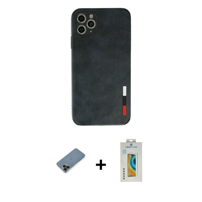 MARSİLYAN™- iPhone 11 Pro Max Kılıf Doruk Asil Koleksiyonu - Siyah Polymer Nano Ekran Koruyucu + Metal Kamera Lens Koruma Cam - SH