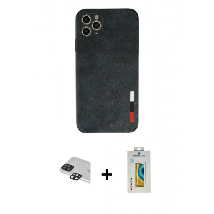 MARSİLYAN™- iPhone 11 Pro Max Kılıf Doruk Asil Koleksiyonu - Siyah Polymer Nano Ekran Koruyucu + Siyah Pers Alüminyum Kamera Lens