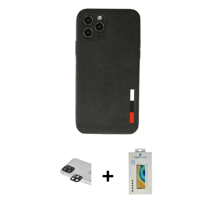 MARSİLYAN™- iPhone 11 Pro Max Kılıf Doruk Asil Koleksiyonu - Siyah Polymer Nano Ekran Koruyucu + Siyah Pers Alüminyum Kamera Lens