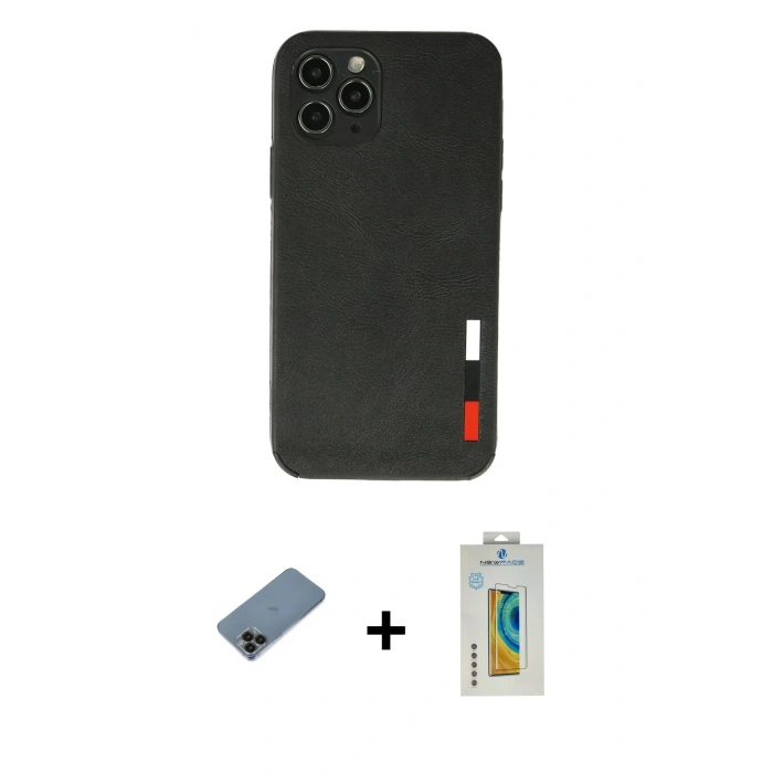 MARSİLYAN™- iPhone 11 Pro Max Kılıf Doruk Asil Koleksiyonu - Siyah Polymer Nano Ekran Koruyucu + Shine Kamera Lens Koruma Cam - SH