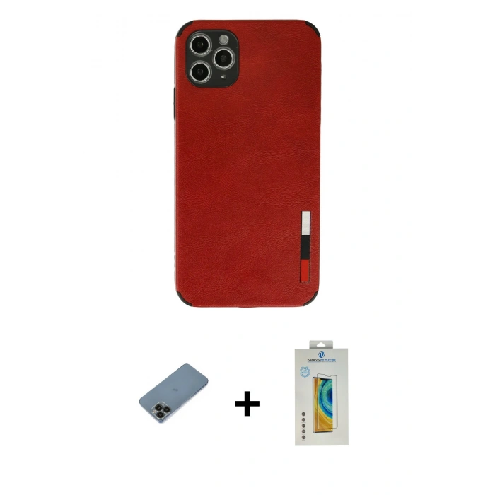 MARSİLYAN™- iPhone 11 Pro Max Kılıf Doruk Asil Koleksiyonu - Siyah Polymer Nano Ekran Koruyucu + Shine Kamera Lens Koruma Cam - SH