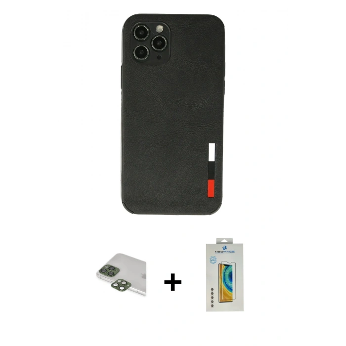 MARSİLYAN™- iPhone 11 Pro Max Kılıf Doruk Asil Koleksiyonu - Siyah Polymer Nano Ekran Koruyucu + Pers Alüminyum Kamera Lens - YL