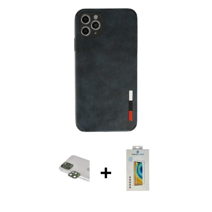 MARSİLYAN™- iPhone 11 Pro Max Kılıf Doruk Asil Koleksiyonu - Siyah Polymer Nano Ekran Koruyucu + Pers Alüminyum Kamera Lens - YL
