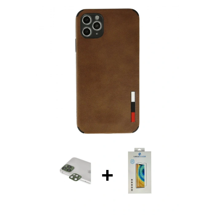 MARSİLYAN™- iPhone 11 Pro Max Kılıf Doruk Asil Koleksiyonu - Siyah Polymer Nano Ekran Koruyucu + Pers Alüminyum Kamera Lens - YL