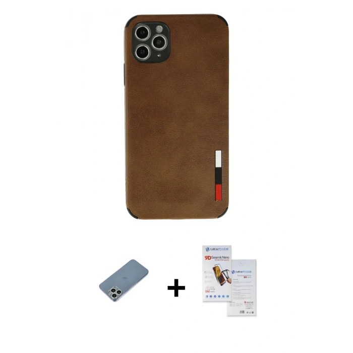 MARSİLYAN™- iPhone 11 Pro Max Kılıf Doruk Asil Koleksiyonu - Siyah Seramik Nano Ekran Koruyucu + Shine Kamera Lens Koruma Cam - GS