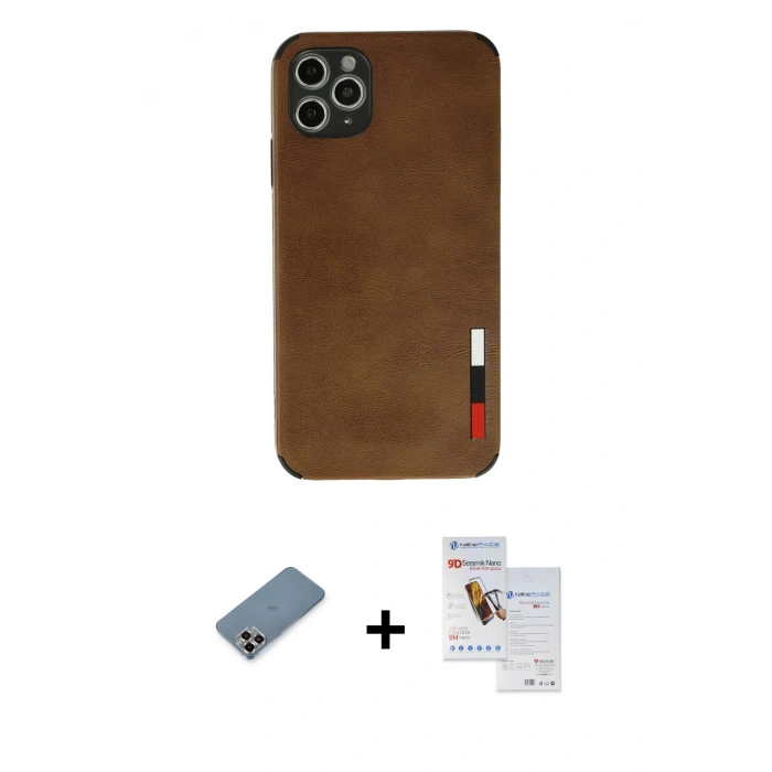 MARSİLYAN™- iPhone 11 Pro Max Kılıf Doruk Asil Koleksiyonu - Siyah Seramik Nano Ekran Koruyucu + Metal Kamera Lens Koruma Cam - MR