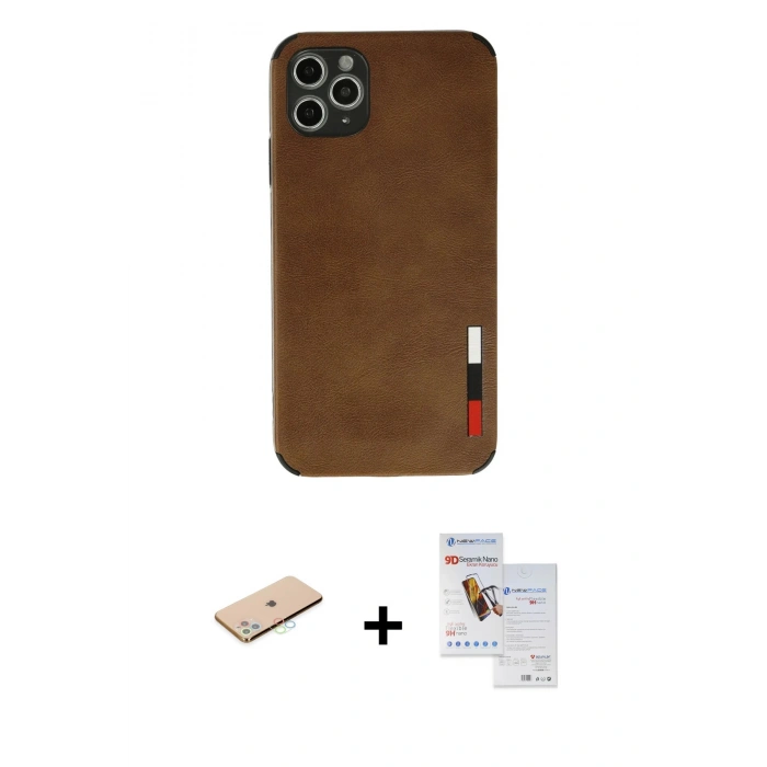 MARSİLYAN™- iPhone 11 Pro Max Kılıf Doruk Asil Koleksiyonu - Siyah Seramik Nano Ekran Koruyucu + Renkli Kamera Lens Koruma Cam - MI