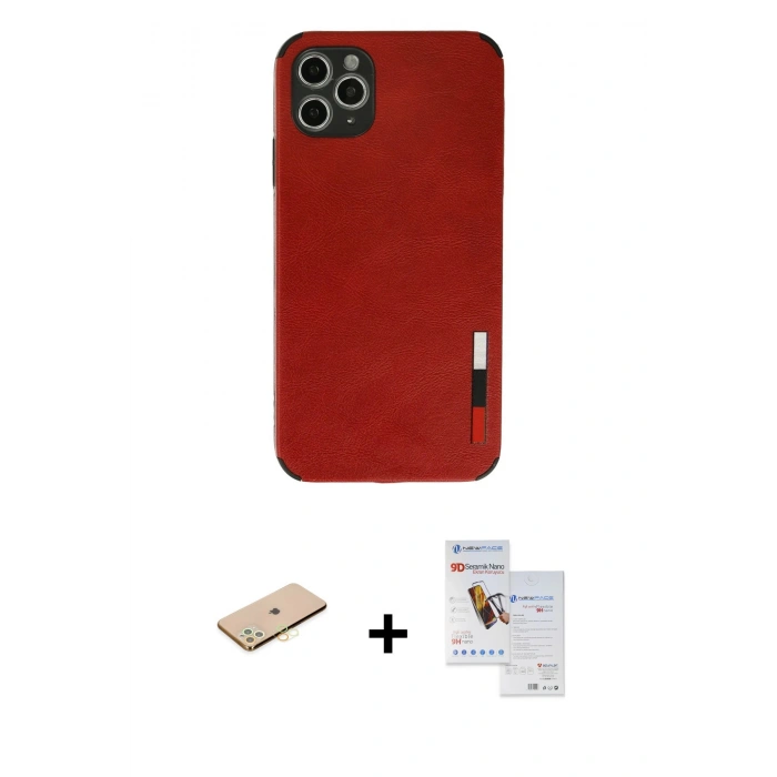 MARSİLYAN™- iPhone 11 Pro Max Kılıf Doruk Asil Koleksiyonu - Siyah Seramik Nano Ekran Koruyucu + Renkli Kamera Lens Koruma Cam - SI