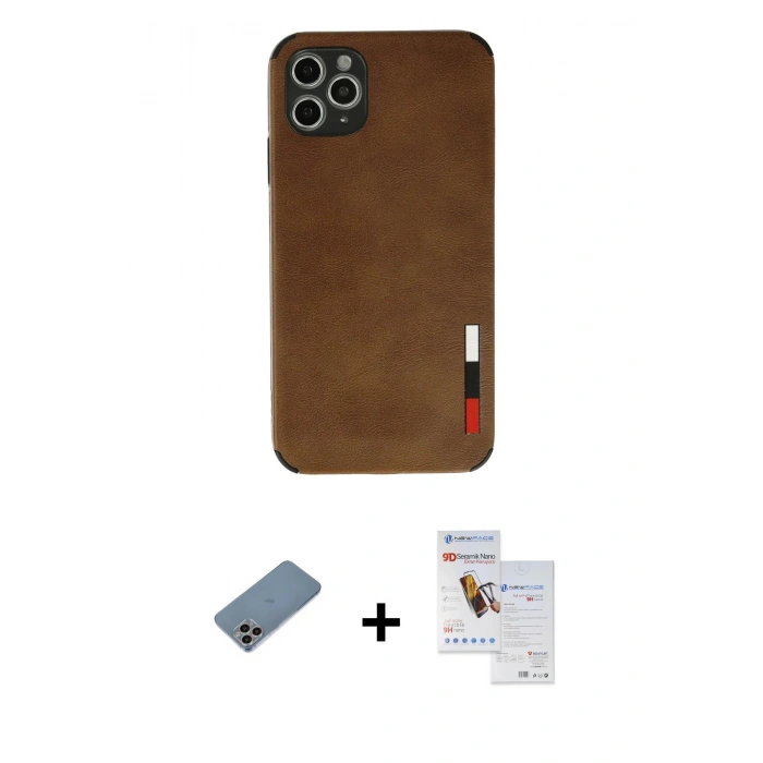 MARSİLYAN™- iPhone 11 Pro Max Kılıf Doruk Asil Koleksiyonu - Siyah Seramik Nano Ekran Koruyucu + Shine Kamera Lens Koruma Cam - GI