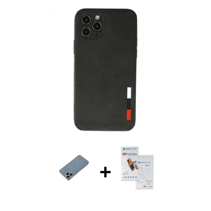MARSİLYAN™- iPhone 11 Pro Max Kılıf Doruk Asil Koleksiyonu - Siyah Seramik Nano Ekran Koruyucu + Shine Kamera Lens Koruma Cam - GI