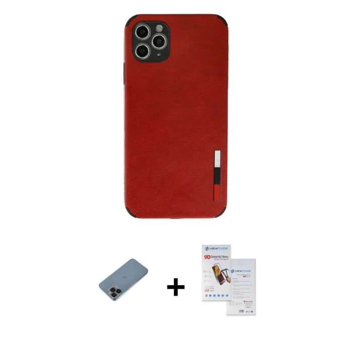 MARSİLYAN™- iPhone 11 Pro Max Kılıf Doruk Asil Koleksiyonu - Siyah Seramik Nano Ekran Koruyucu + Shine Kamera Lens Koruma Cam - SH