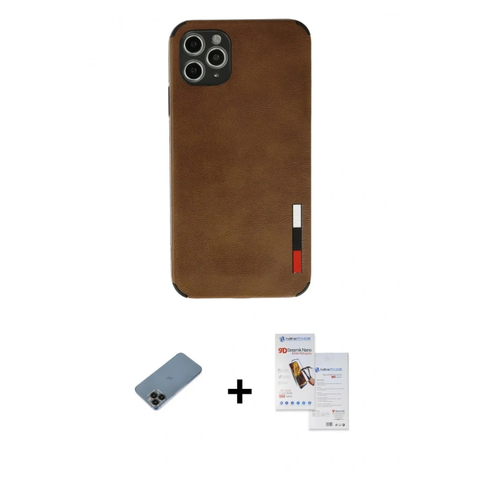 MARSİLYAN™- iPhone 11 Pro Max Kılıf Doruk Asil Koleksiyonu - Siyah Seramik Nano Ekran Koruyucu + Shine Kamera Lens Koruma Cam - SH