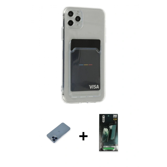 MARSİLYAN™- iPhone 11 Pro Max Kılıf Doruk Klasik Koleksiyonu - Şeffaf 360 Full Body Arka Koruyucu + Metal Kamera Lens Koruma Cam - MI