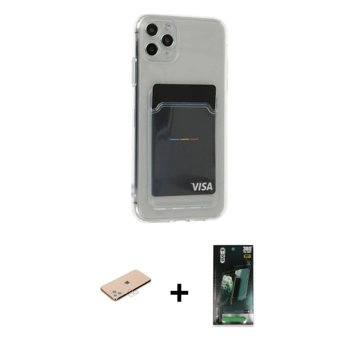 MARSİLYAN™- iPhone 11 Pro Max Kılıf Doruk Klasik Koleksiyonu - Şeffaf 360 Full Body Arka Koruyucu + Renkli Kamera Lens Koruma Cam - MI
