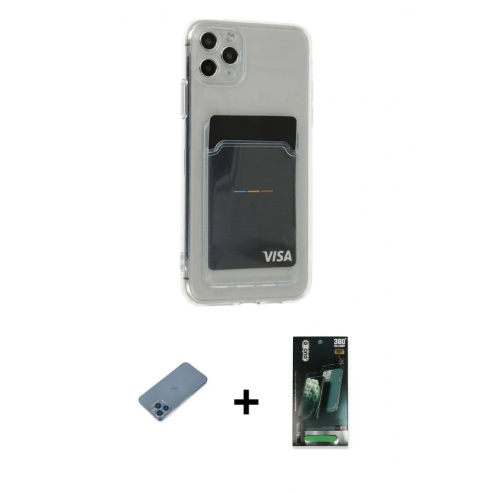 MARSİLYAN™- iPhone 11 Pro Max Kılıf Doruk Klasik Koleksiyonu - Şeffaf 360 Full Body Arka Koruyucu + Shine Kamera Lens Koruma Cam - MI