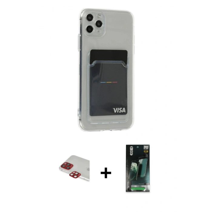 MARSİLYAN™- iPhone 11 Pro Max Kılıf Doruk Klasik Koleksiyonu - Şeffaf 360 Full Body Arka Koruyucu + Pers Alüminyum Kamera Lens - KI