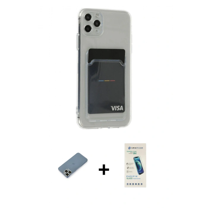 MARSİLYAN™- iPhone 11 Pro Max Kılıf Doruk Klasik Koleksiyonu - Şeffaf Pasifik Cam Ekran Koruyucu + Metal Kamera Lens Koruma Cam - AKYL