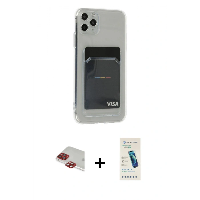 MARSİLYAN™- iPhone 11 Pro Max Kılıf Doruk Klasik Koleksiyonu - Şeffaf Pasifik Cam Ekran Koruyucu + Pers Alüminyum Kamera Lens - KI