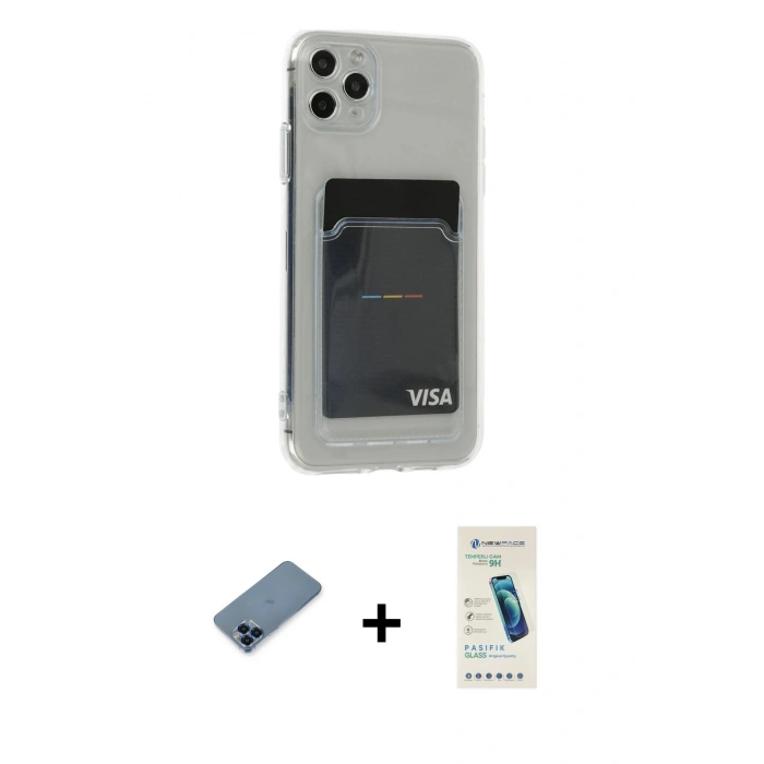MARSİLYAN™- iPhone 11 Pro Max Kılıf Doruk Klasik Koleksiyonu - Şeffaf Pasifik Cam Ekran Koruyucu + Metal Kamera Lens Koruma Cam - MI