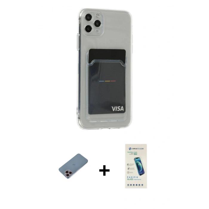 MARSİLYAN™- iPhone 11 Pro Max Kılıf Doruk Klasik Koleksiyonu - Şeffaf Pasifik Cam Ekran Koruyucu + Shine Kamera Lens Koruma Cam - PE