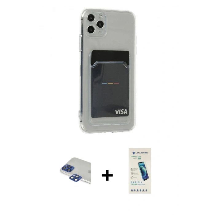 MARSİLYAN™- iPhone 11 Pro Max Kılıf Doruk Klasik Koleksiyonu - Şeffaf Pasifik Cam Ekran Koruyucu + Pers Alüminyum Kamera Lens - LT
