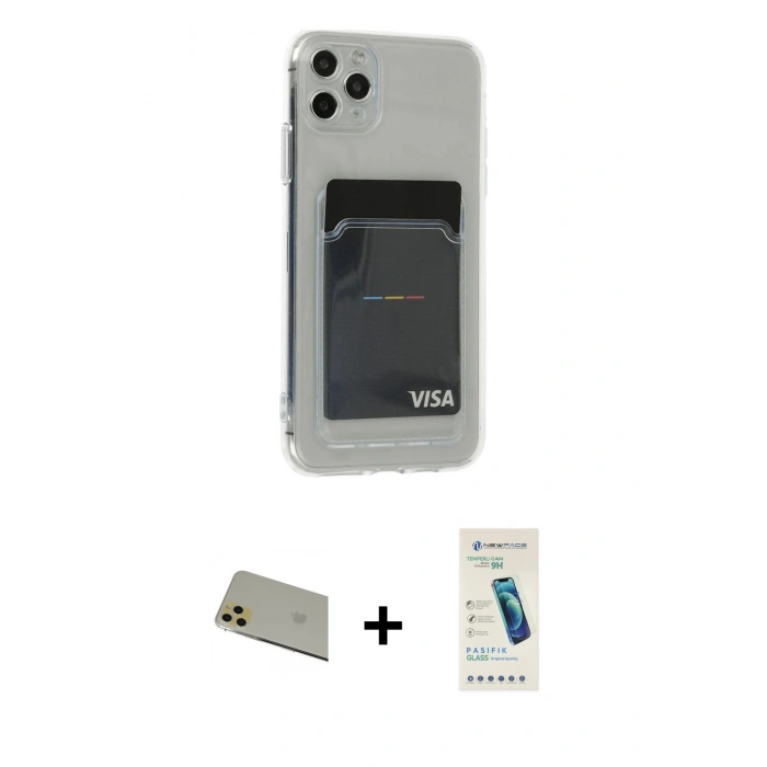 MARSİLYAN™- iPhone 11 Pro Max Kılıf Doruk Klasik Koleksiyonu - Şeffaf Pasifik Cam Ekran Koruyucu + Rainbow Kamera Lens Koruma Cam - GD
