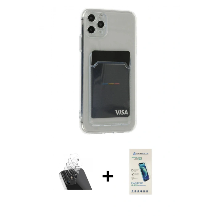MARSİLYAN™- iPhone 11 Pro Max Kılıf Doruk Klasik Koleksiyonu - Şeffaf Pasifik Cam Ekran Koruyucu + Kamera Lens Koruma Cam - SF