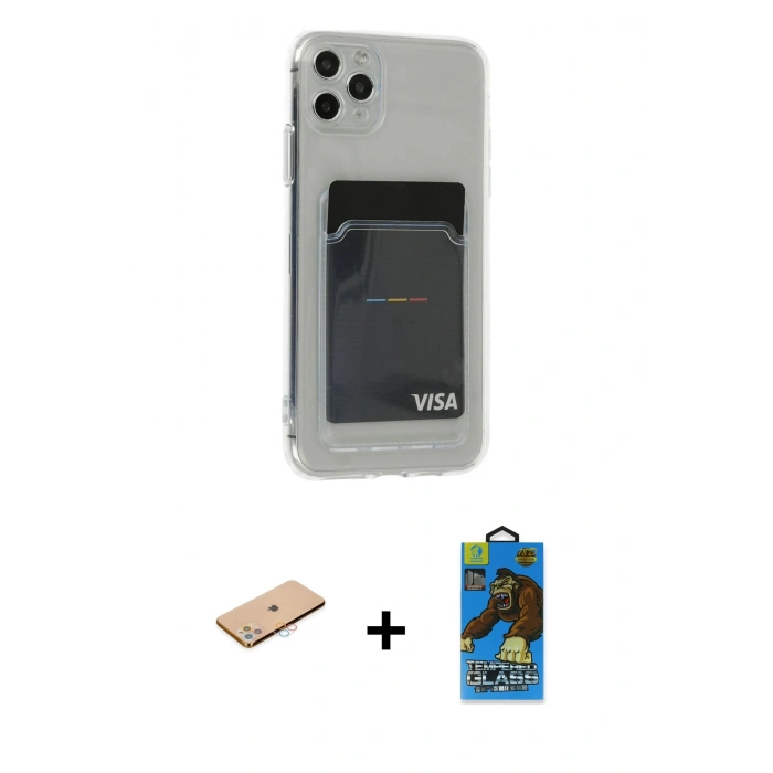 MARSİLYAN™- iPhone 11 Pro Max Kılıf Doruk Klasik Koleksiyonu - Siyah 18D Cam Ekran Koruyucu + Renkli Kamera Lens Koruma Cam - PE