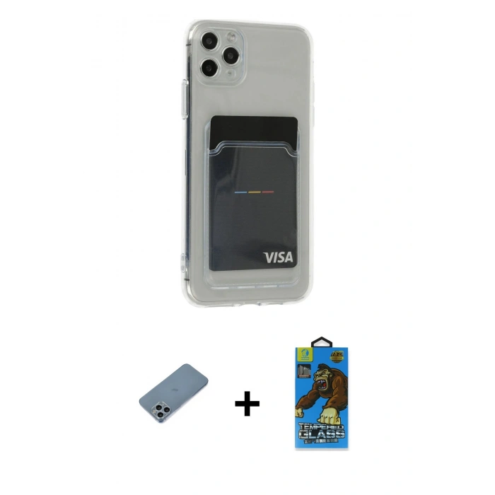MARSİLYAN™- iPhone 11 Pro Max Kılıf Doruk Klasik Koleksiyonu - Siyah 18D Cam Ekran Koruyucu + Shine Kamera Lens Koruma Cam - SABE