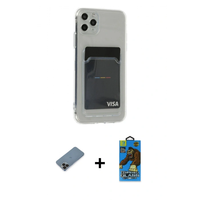 MARSİLYAN™- iPhone 11 Pro Max Kılıf Doruk Klasik Koleksiyonu - Siyah 18D Cam Ekran Koruyucu + Metal Kamera Lens Koruma Cam - SH