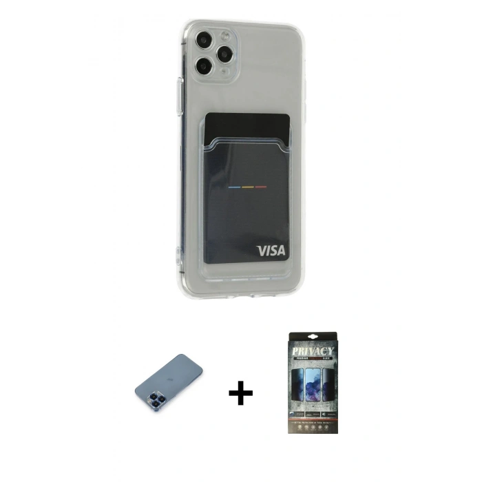 MARSİLYAN™- iPhone 11 Pro Max Kılıf Doruk Klasik Koleksiyonu - Siyah 34D Hayalet Izgaralı Cam + Metal Kamera Lens Koruma Cam - MI