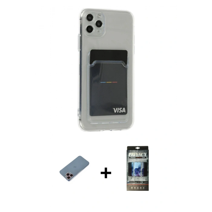 MARSİLYAN™- iPhone 11 Pro Max Kılıf Doruk Klasik Koleksiyonu - Siyah 34D Hayalet Izgaralı Cam + Shine Kamera Lens Koruma Cam - PE