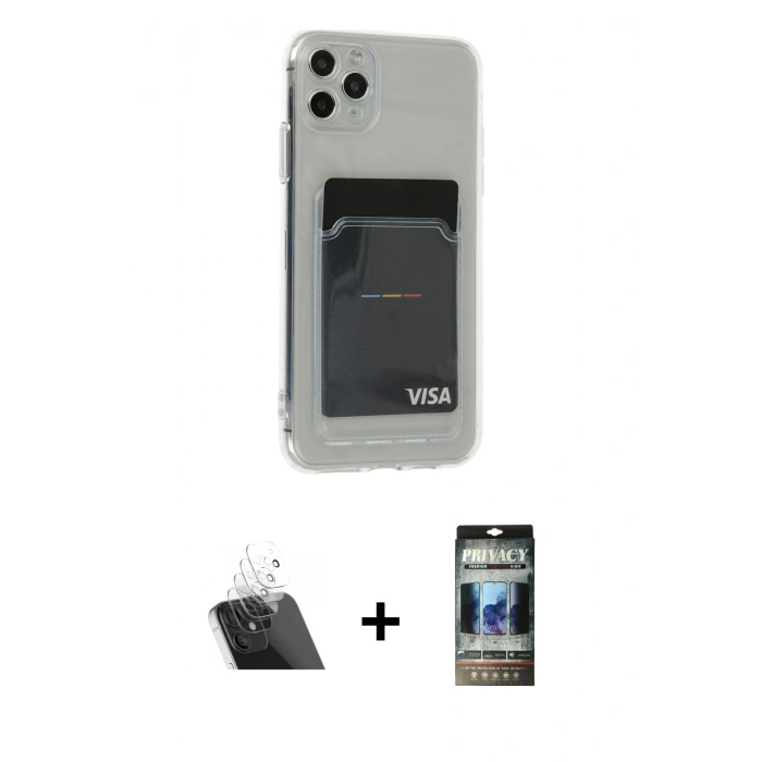 MARSİLYAN™- iPhone 11 Pro Max Kılıf Doruk Klasik Koleksiyonu - Siyah 34D Hayalet Izgaralı Cam + Kamera Lens Koruma Cam - SF