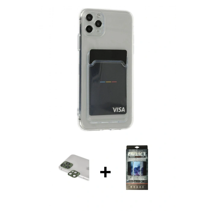 MARSİLYAN™- iPhone 11 Pro Max Kılıf Doruk Klasik Koleksiyonu - Siyah 34D Hayalet Izgaralı Cam + Pers Alüminyum Kamera Lens - YL