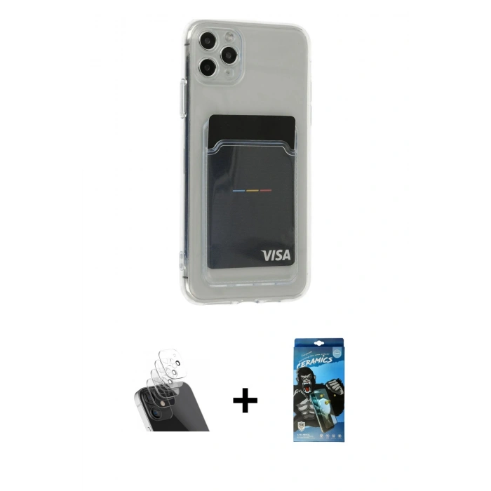 MARSİLYAN™- iPhone 11 Pro Max Kılıf Doruk Klasik Koleksiyonu - Siyah 34D Izgaralı Cam + Kamera Lens Koruma Cam - SF